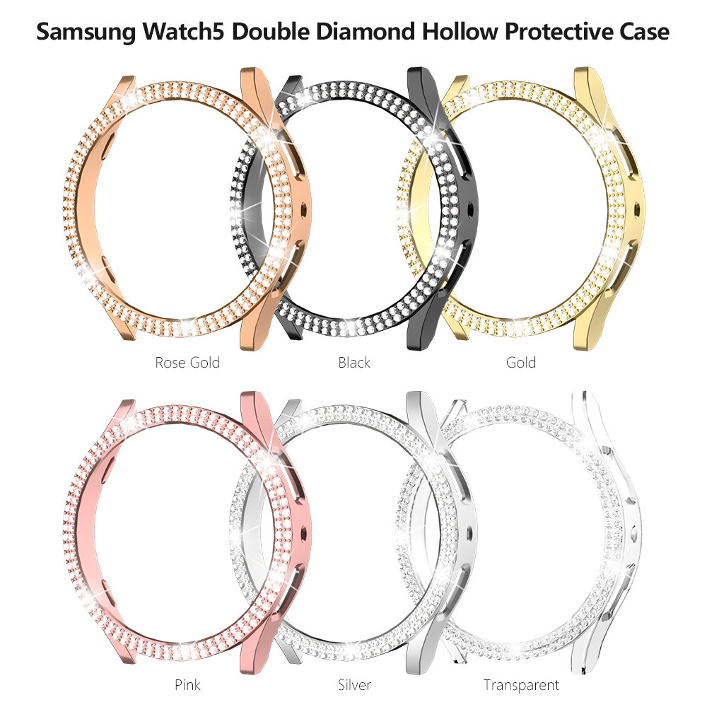 适用三星GALAXY watch4/5 40 44双排钻石手表保护套电镀镂手表壳