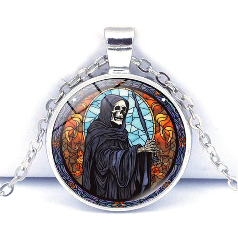 Collier pendentif château crâne d'halloween pour homme et femme_voghion.com