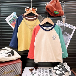 Children's T-shirt 2025 Autumn Boys' Raglan Long-Sleeved Casual Pure Cotton Mid-Big Children's Sweatshirt Letter Printed Top Handsome