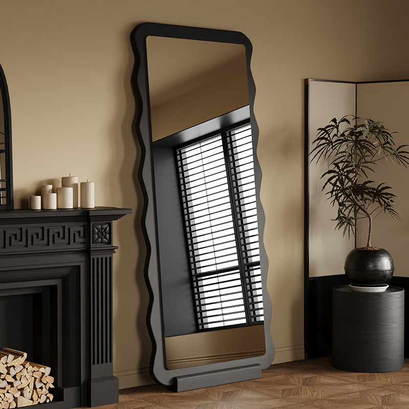 Medieval-Style Full-Length Mirror for Home Use, Living Room Floor Mirror, Wall-Mounted Irregular-Shaped Mirror, High-End Dressing Mirror, Bedroom Fitting Mirror
