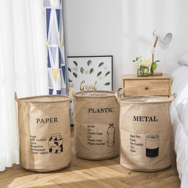 Gran Cubo de almacenamiento de yute impermeable clasificación de basura Cubo de almacenamiento de tela Cubo de baño plegable Cubo de lavandería 1095