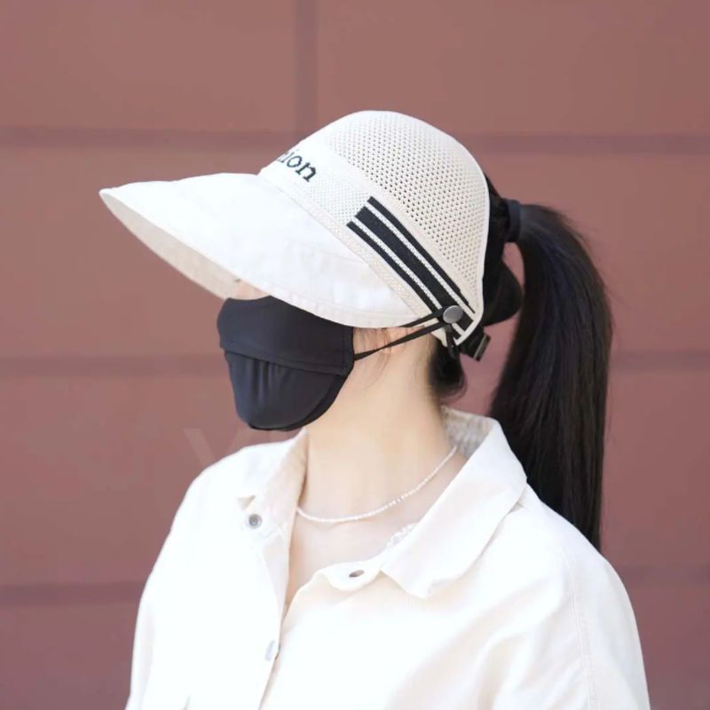 Women's Open Top Sun Visor Hat For Large Heads Ponytail Cap_voghion.com