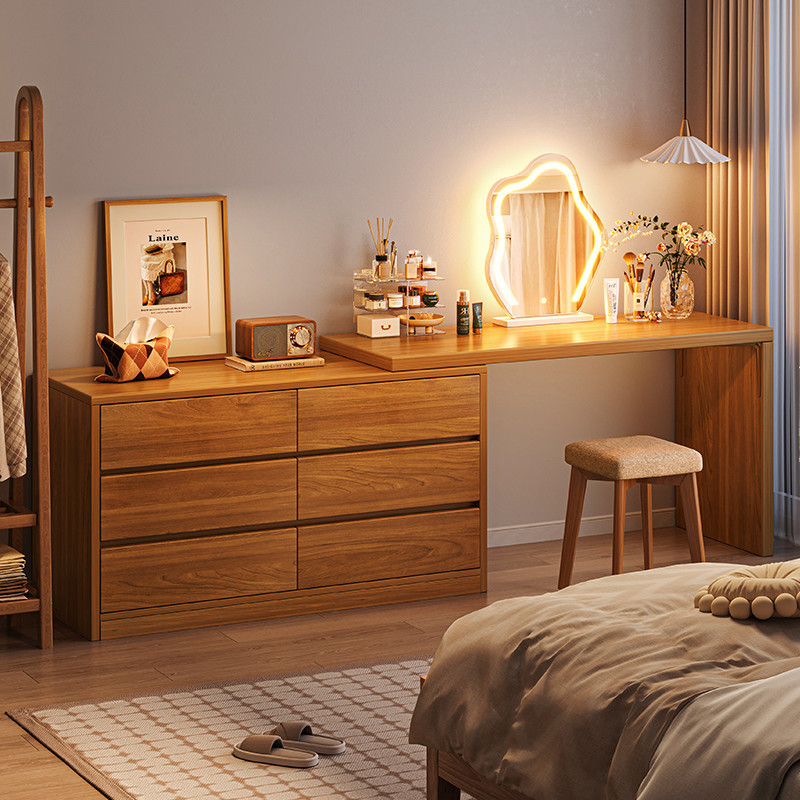 Dormitorio de madera maciza moderna simple cabina de cama de maquillaje gabinete de almacenamiento en una sola mesa de maquillaje gabinete