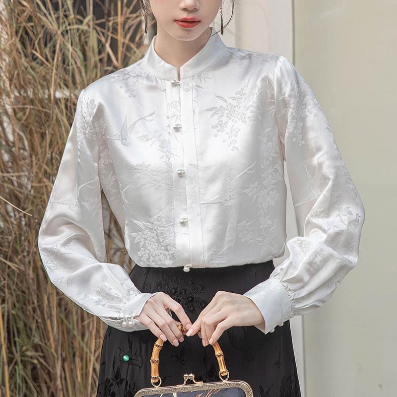 Vest skirt top with long sleeve new Chinese style national style shirt ancient style hanfu shirt Women's Spring placket top shirt