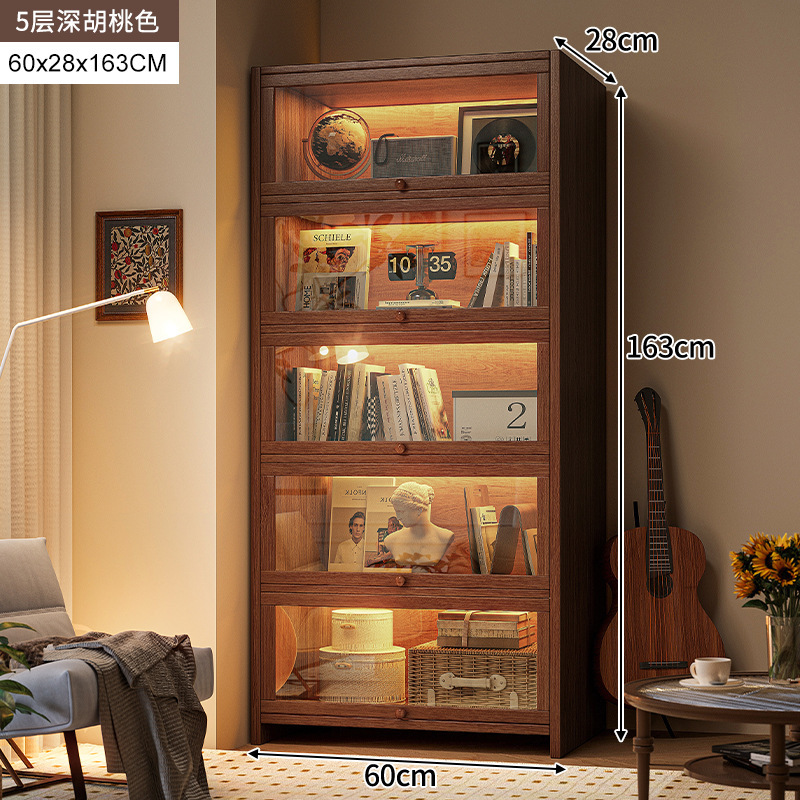 armario de madera maciza armario de almacenamiento en una pantalla de vidrio imitación de color nuez armario sala de estar estantería a prueba de polvo