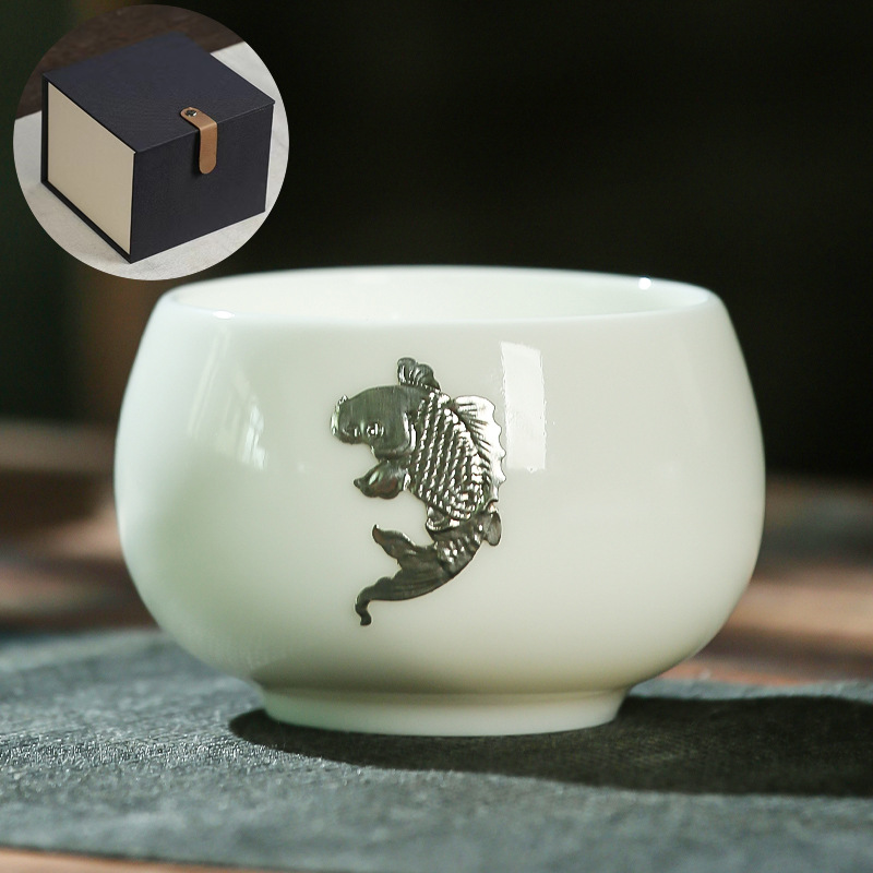 화이트 도자기 물고기 도약 롱맨 선물 상자