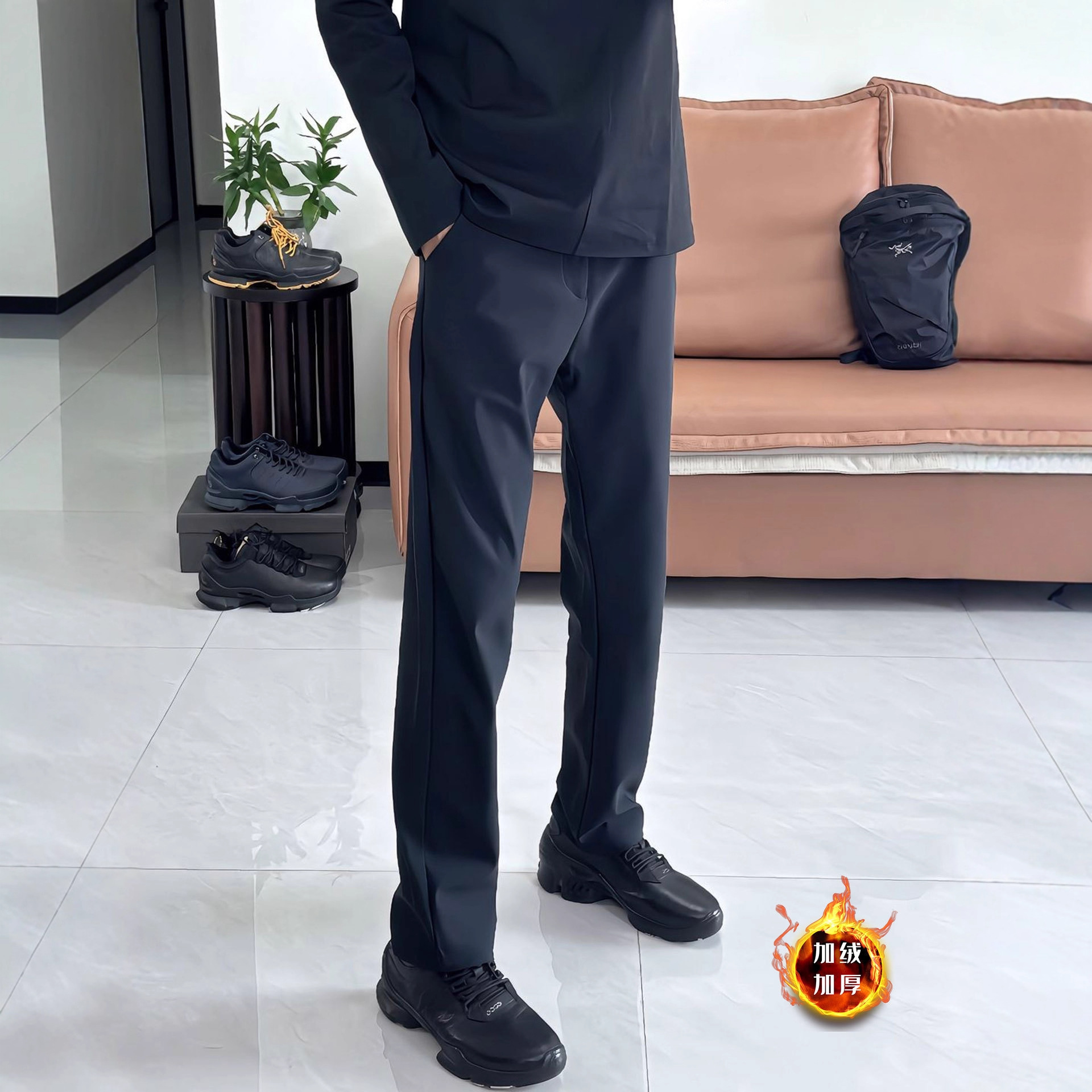 Black American Soft Shell Plus Velvet Casual Pants for Men, Autumn and Winter Windproof and Waterproof Assault Pants, Slim and Versatile Casual Pants for Men