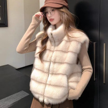 秋冬加厚纯色口袋拉链立领毛毛马甲女高级感气质毛绒坎肩叠穿上衣