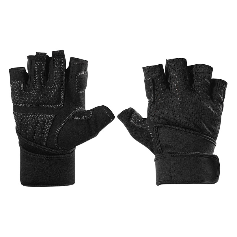 Guantes de fitness al aire libre alargado muñeca guardia levantamiento de pesas barra antideslizante silicona medio dedo guantes resistente al desgaste transpirable levantamiento de pesas deportes
