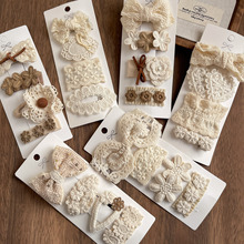 韩系温柔奶咖蕾丝布艺发夹甜美蝴蝶结4个装儿童碎发刘海发饰发卡