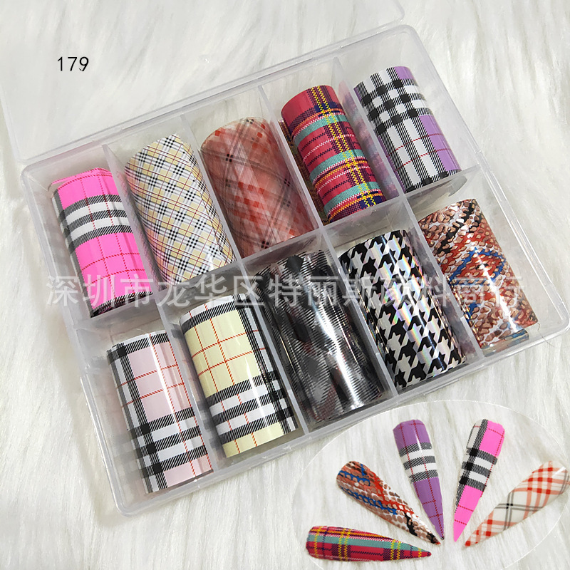179 Nail Art Jewelry Plaid Star Paper Ins European and American Color Line Plaid Real Color Transfer Nail Sticker