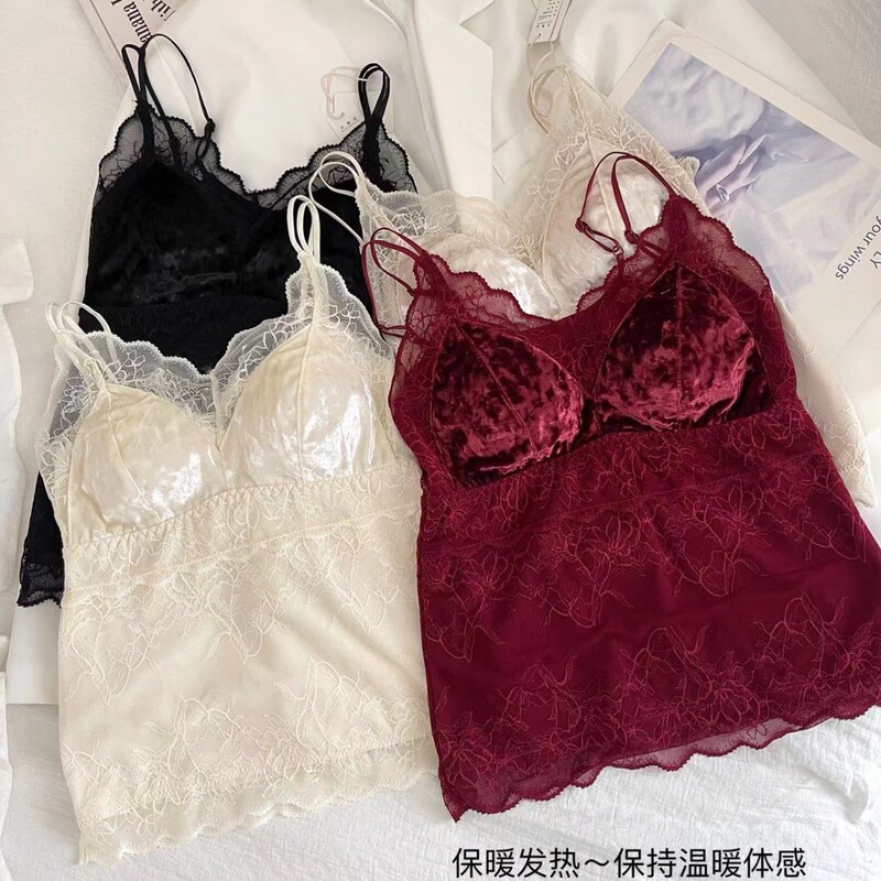 Autumn and Winter Explosions Velvet Lace V-neck Camisole Women's Hot Base Underwear Bra-free plus size Beautiful Back