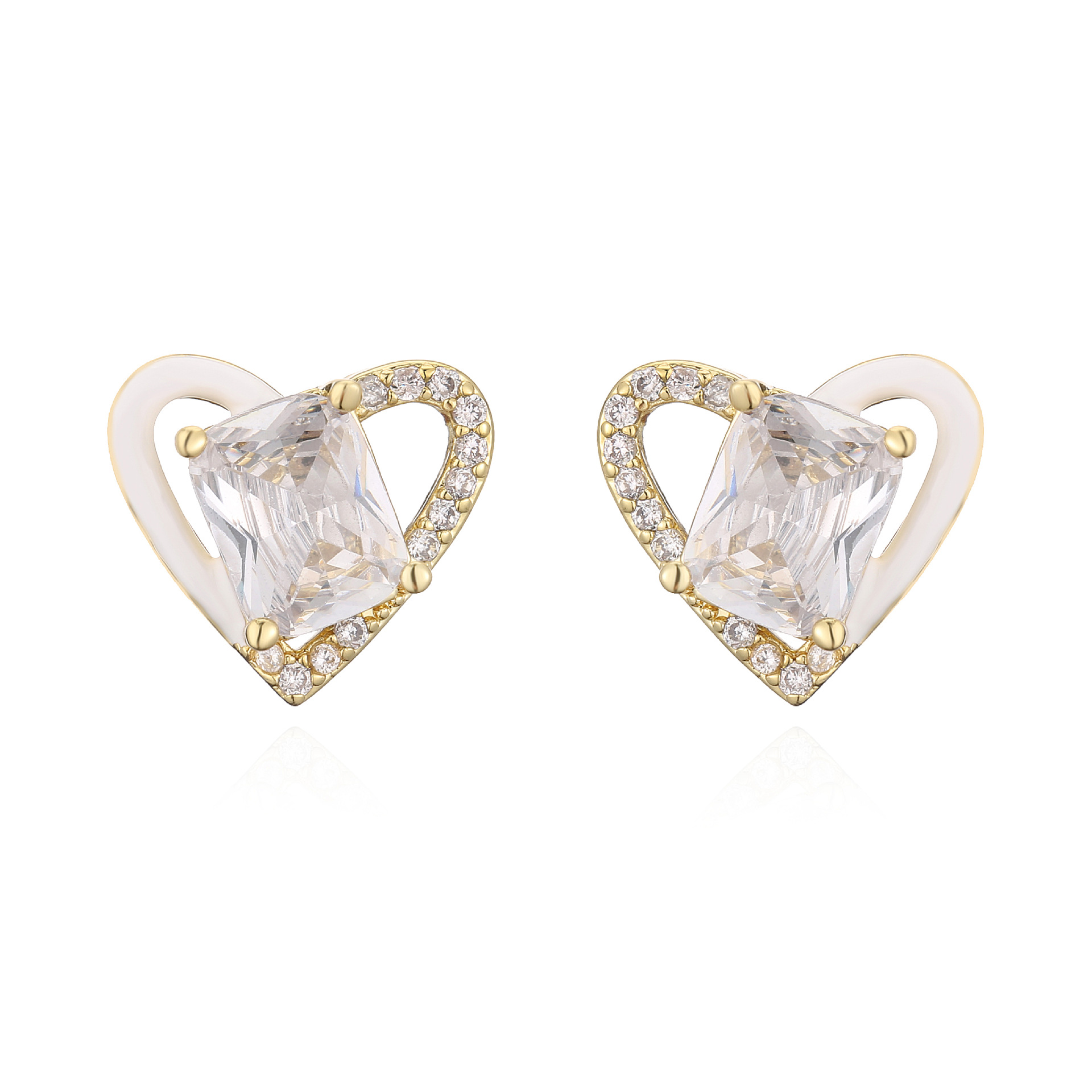 Fashion Heart Shape Copper Earrings Ear Studs Stoving Varnish Artificial Gemstones Copper Earrings