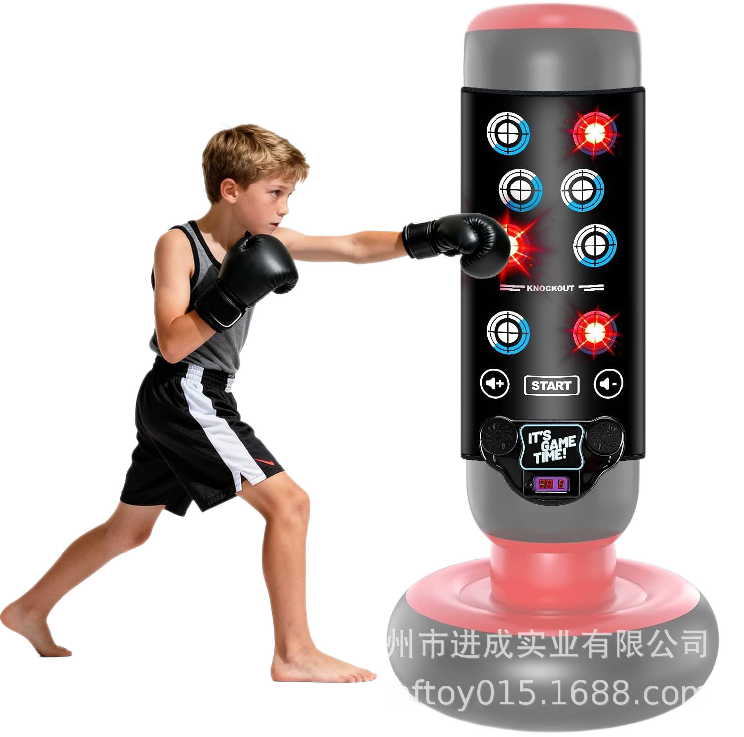 Interactive Boxing Bag Boxing Music Mat with Led Light and Score Display Pvc Inflatable Strike Column for Children Training