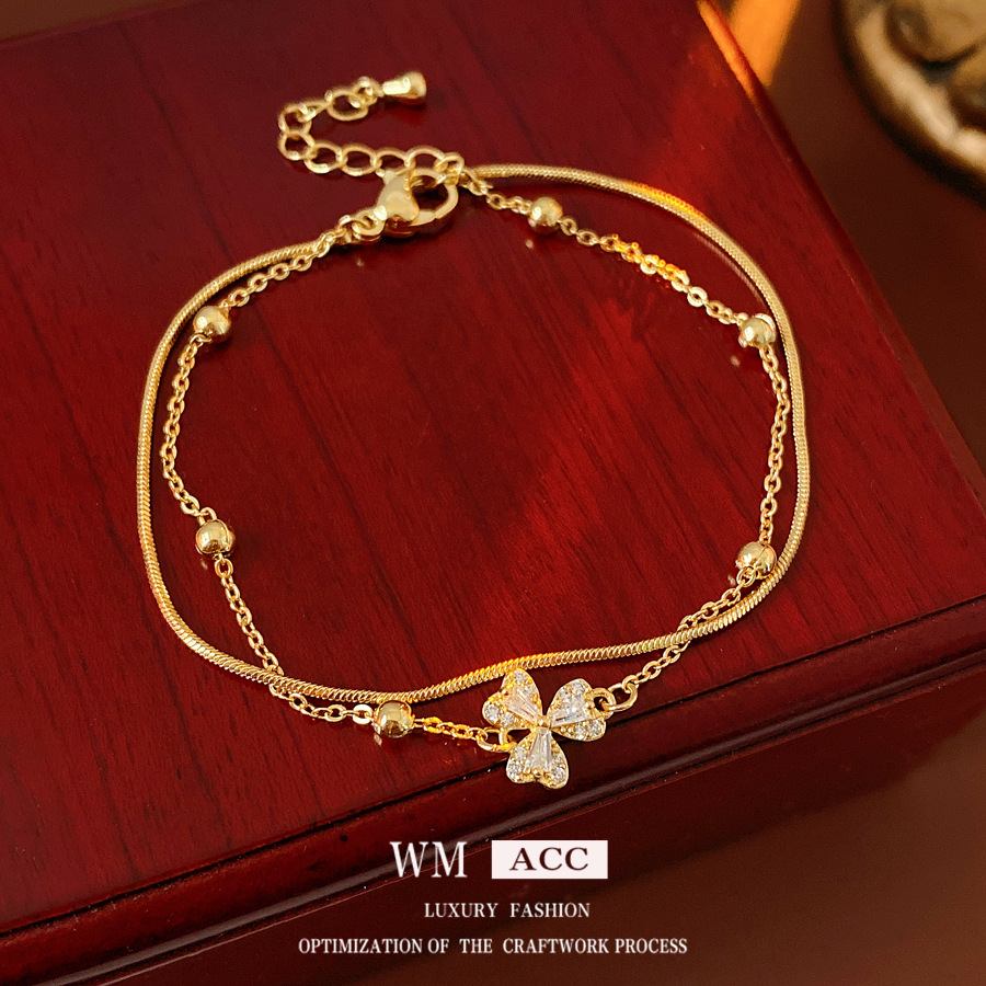 Oro verdadero pulsera de flores de trifolios de piedra pulsera de lujo ligera pulsera de alta calidad moda exquisita joyas al por mayor image 4