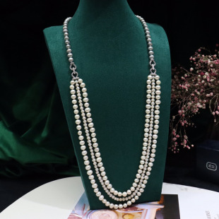 New fresh water pearl sweater chain Women 6-9mm nearly round micro flaw a multi-wear fashion elegant temperament neck chain 413