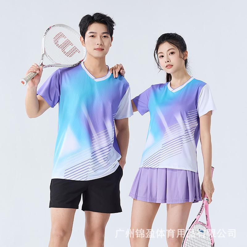 New Summer Tennis Clothing for Men and Women Sports Quick-Drying Printed Short-Sleeved Adult Breathable Table Tennis Tennis Top Suit