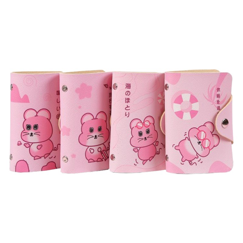 Gift Pu Card Holder Female Printed Logo Multi-Card Slot Buckle Card Holder Advertising Printed Card Holder Cartoon Small Card Holder Wholesale