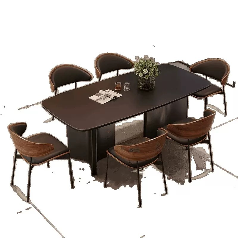 Silla de comedor de diseño minimalista de lujo italiano, silla de respaldo negro de alta gama de la mesa de comedor nórdica