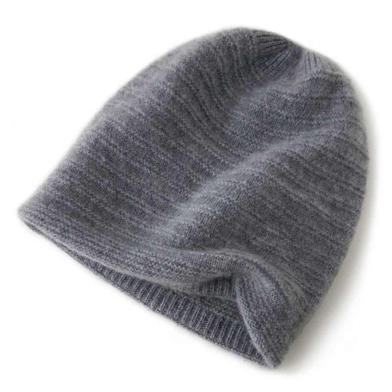 Cashmere Horizontal Stripesd Fashion Double-Layer Hat for Women Versatile Ear Protection 2025 Autumn and Winter New Cashmere Knitted Hat