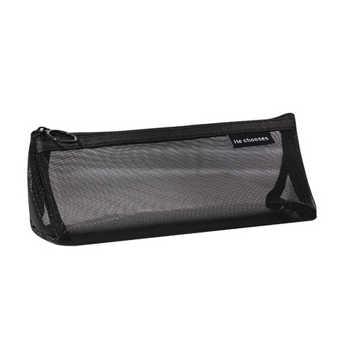 Simple transparent mesh pencil bag three-dimensional triangle stationery bag male and female student exam bag large capacity stationery box wholesale