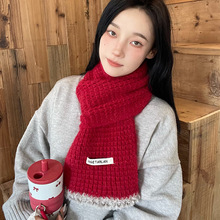 ins网红风氛围感镂空纯色针织围巾女 冬季保暖毛毛网格情侣围脖潮