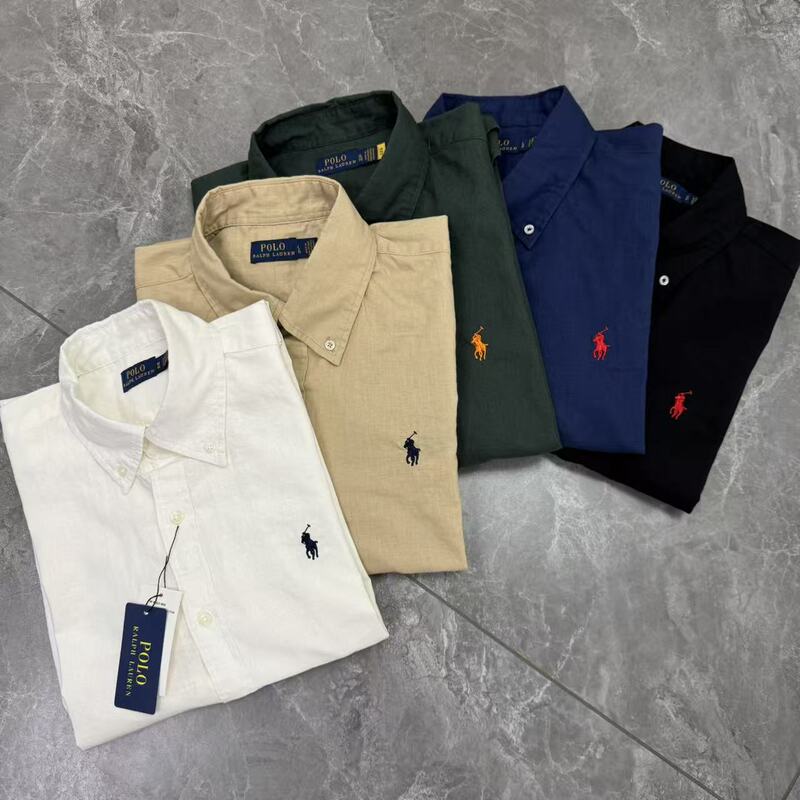 High-End Version Ralph Lauren Pony Logo Embroidery Classic Unisex Candy-Colored Linen Shirt Summer Thin Shirt