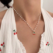 日韩热卖樱桃吊坠珍珠项链2024年新款小清新可爱甜美简约珍珠项链