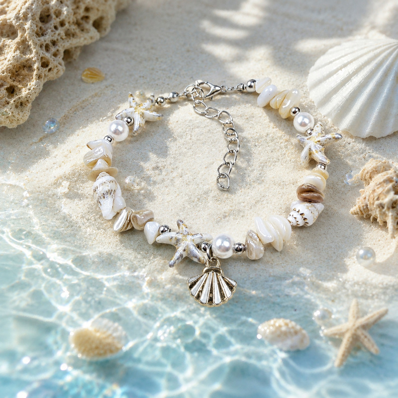Summer New Versatile In-Stock Summer Beach Ocean Style Bracelet, Purely Handmade Natural Shell and Conch Beaded Jewelry