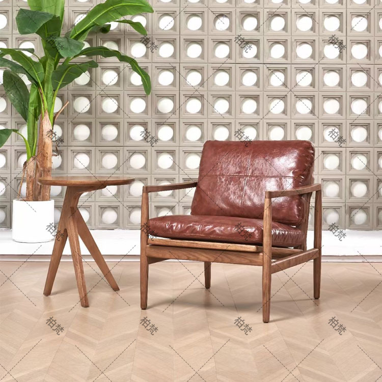 Silla de ocio de madera maciza perezosa de mediana edad, sofá individual de diseño de madera de fresno, silla Hank, silla de tienda de té con leche de café