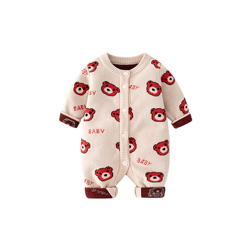 Newborn Category A Pure Cotton Knit Double Layer Infant Bodysuit Spring Summer Newborn Crawling Suit Baby Bodysuit