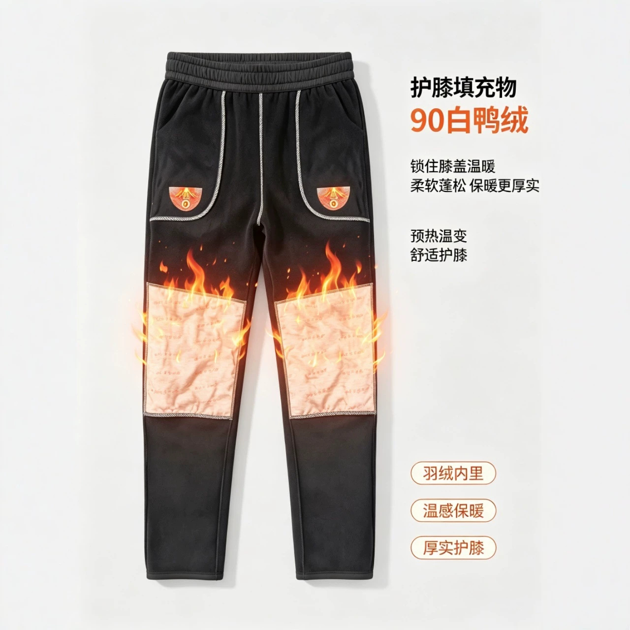 Men's down-filled knee-warming pants, 90% white duck down filling, thickened for winter, providing warmth and protection against the cold, suitable for sports and casual wear, long pants for outdoor use, also available for women