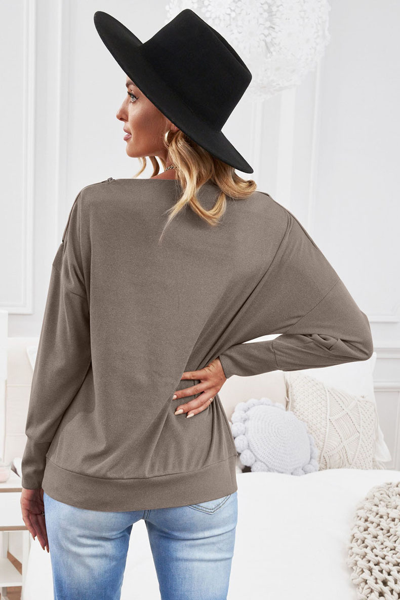 solid color casual long-sleeved off-shoulder top nihaostyles wholesale clothing NSQSY87017