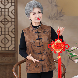 Middle-aged and elderly waistcoat coat grandma spring and autumn mother Tang suit vest women's plus size Tang suit outer wear old man's waistcoat