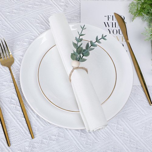 Creative simulated eucalyptus leaf branches napkin buckle ecological hotel napkin ring red wine hemp rope cloth ring manufacturer wholesale