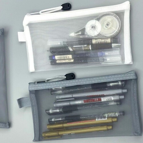 Minimalist Transparent Mesh Pencil Bag Storage Bag Student Exam-Specific Portable Pencil Case Large Capacity Stationery Bag Wholesale