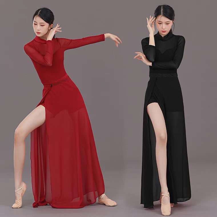 Cheongsam Dance Costume Ancient Style Classical Dance Practice Outfit Slimming Skirt Black Dance Costume Chinese Dance