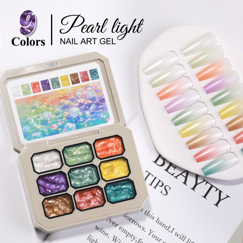 New Nine-Grid Pearlescent Pat-On Gel with Dreamy Texture, High Saturation, Blendable Gradient Solid Nail Polish Gel