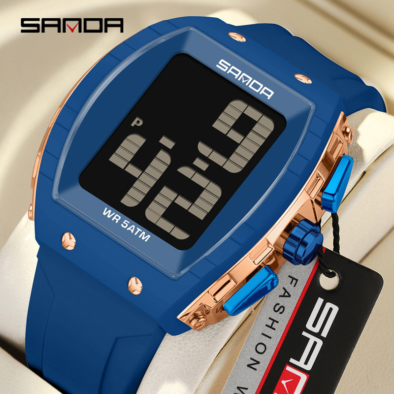 Sanda SANDA estudiante hora de voz grande digital despertador de luz nocturna reloj electrónico multifuncional barril de vino medidor impermeable