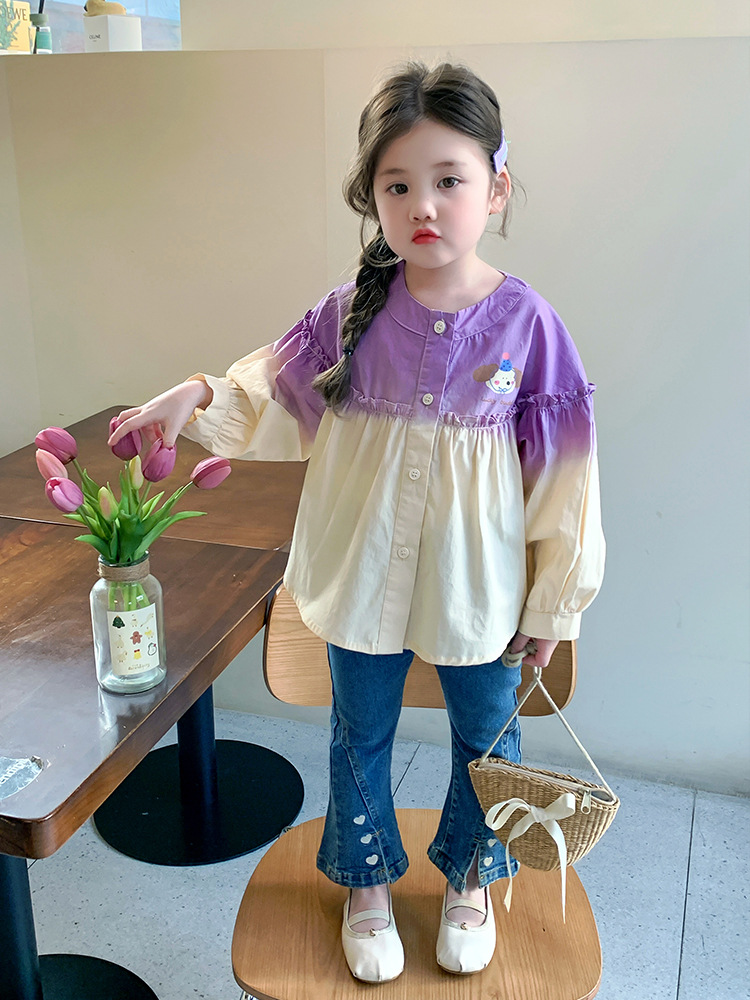 Camisa degradada para niñas, modelos de primavera y otoño 2025, nuevos estilos, camisas de estilo occidental para niños, blusas de primavera para niñas y niñas