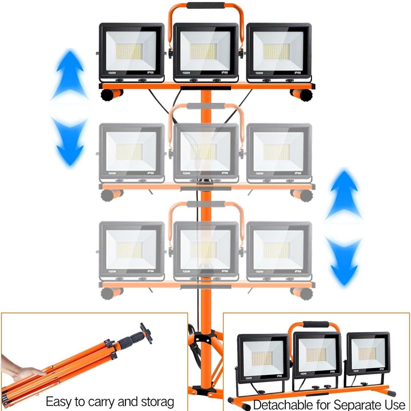 Luz de trabajo LED portátil móvil transfronteriza, soporte de tres patas a prueba de agua, luz de proyección, iluminación exterior, reparación de automóviles en el sitio image 4