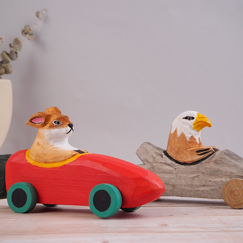 Cartoon toy car solid wood carving ornaments wooden car wooden crafts manufacturer wholesale creative scooter