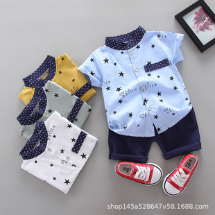 Summer Boys' Short-Sleeved Suits, Handsome New Children's Printed Baby Clothes, Baby Boys' Summer Clothes, Two-Piece Children's Clothes