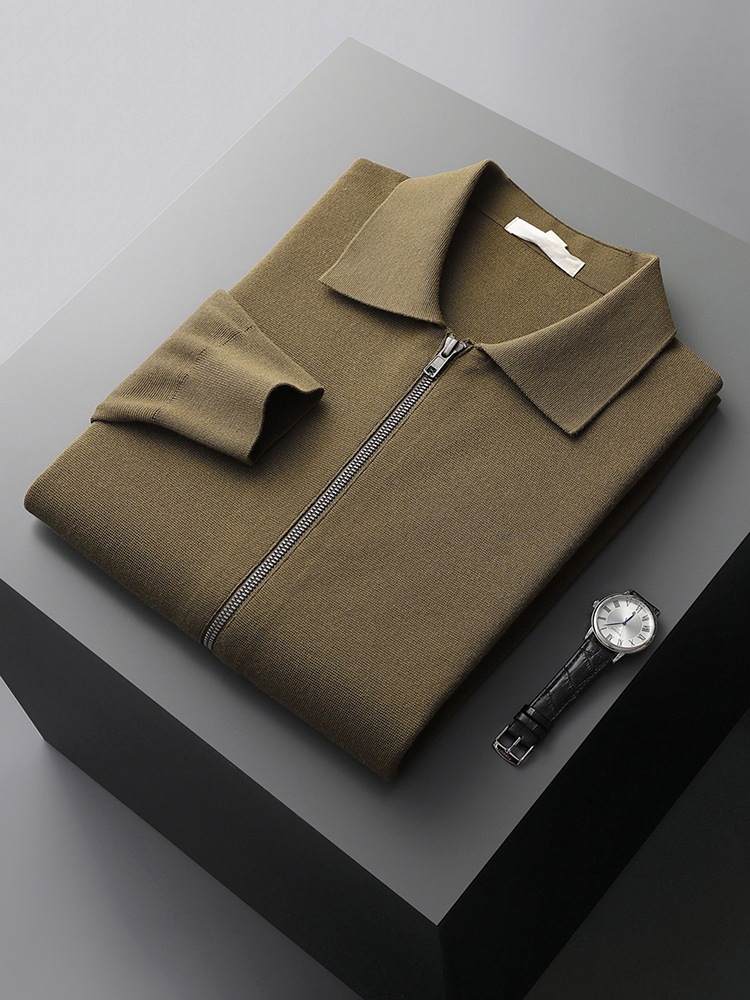 100% 純ウールカーディガン秋冬男メリヤスカーディガン新作ゆったり外着トレンド折り襟厚手ビッグコート