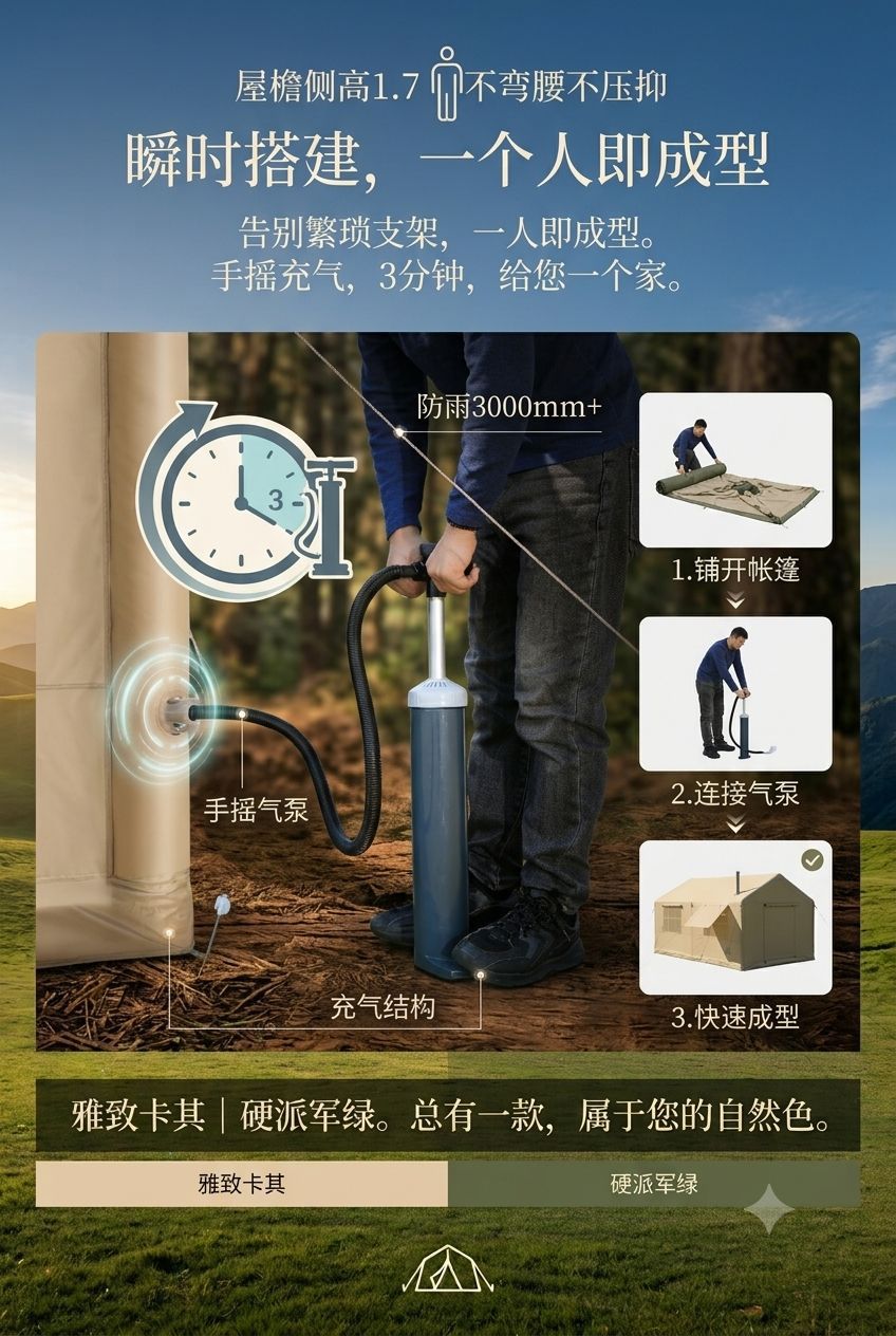 Inflatable tent camping 12 ㎡ Large outdoor tent, windproof and rainproof, mountain camping equipment, convenient and no assembly required