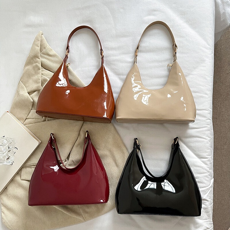 Elegant Casual Bright Face 2024 Western Style Early Spring New Arrival Patent Leather Fashionable Light Luxury Shoulder Hand Underarm Women's Bag