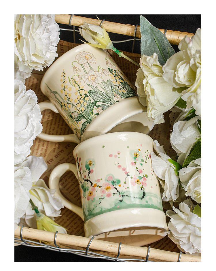 Keramik Kaffeetasse Mit Blumenmuster Für Büro Und Zuhause_voghion.com