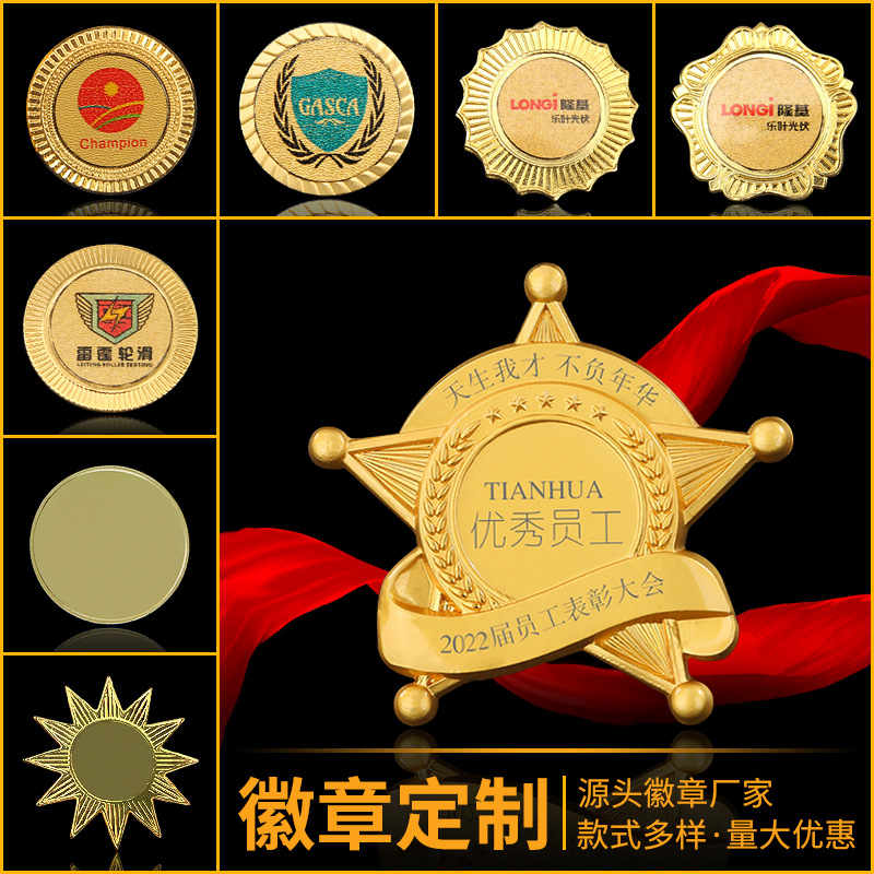 Emblemas de metal Broches personalizados logotipo de la empresa aleación de aluminio de aluminio esmalte pintado placa de la escuela medallas personalizadas