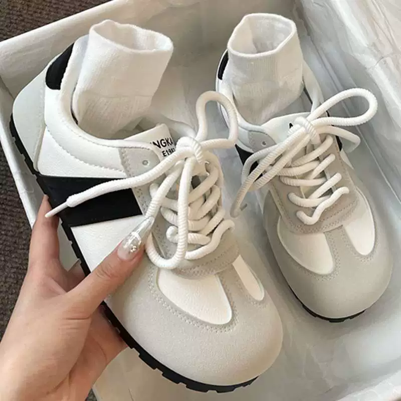 Немецкие тренировочные белые туфли Dopamine в стиле ретро с круглым носком для женщин, универсальные пуховые кроссовки на плоской подошве, некрасивая и милая спортивная и повседневная обувь для женщин.