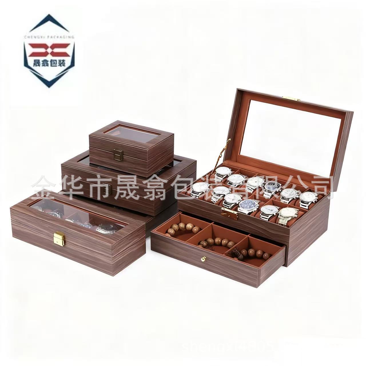 Retro Wood Grain Pu Leather Watch Storage Box Multi-Compartment Wooden Jewelry Gift Packaging Box Cross-Border Ready Stock Wholesale Dustproof
